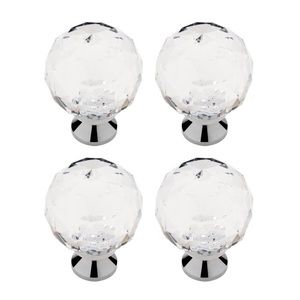 NWT Cabinet or Drawer Pulls Chrome & Clear Faceted Acrylic Knob Set of 4 Crystal